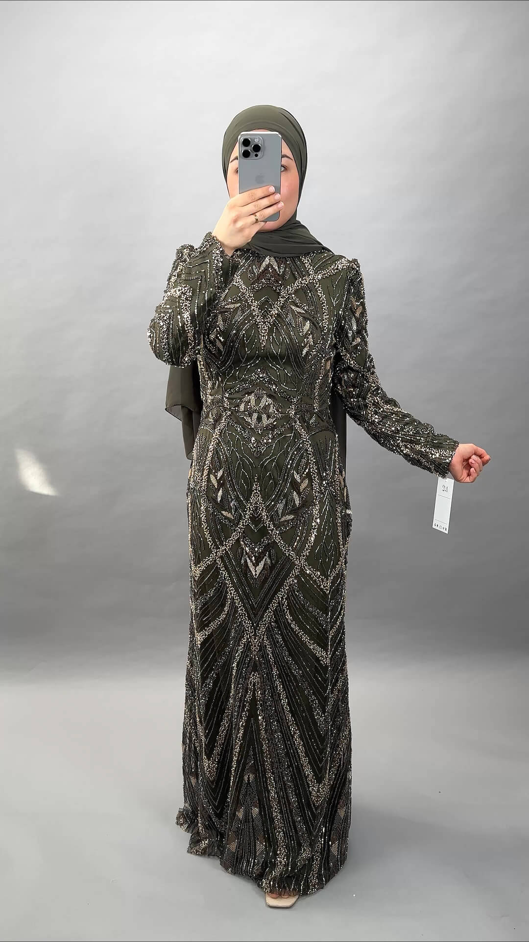 Robe de soirée Huda kaki